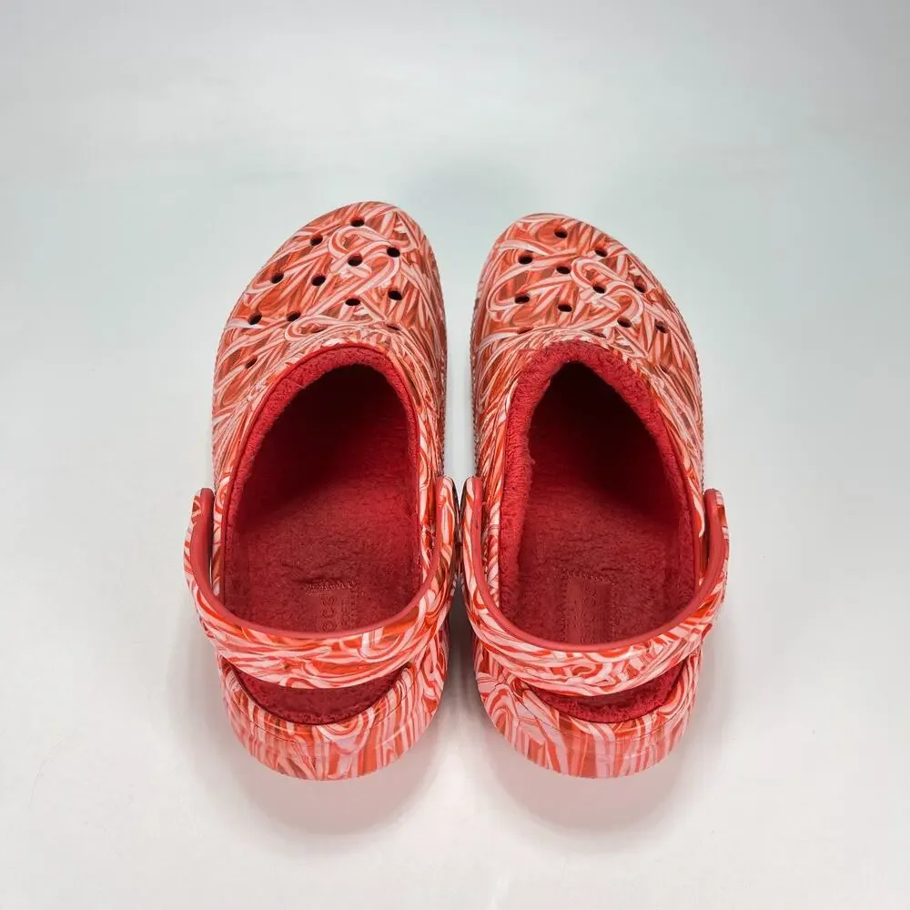 Crocs Classic Lined Candy Cane Clogs Red White Fleece Comfort Shoes Mens Size 11